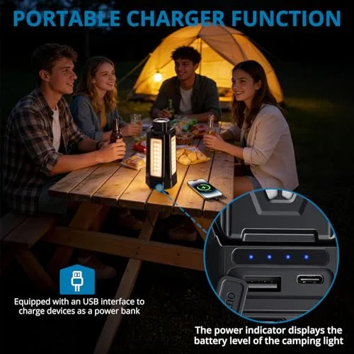 AUTOUTLET ▫️ Lâmpada de Trabalho LED Recarregável de 4000 lúmenes com tripé de 1,55 m, bateria externa de 16 000 mAh, 4 painéis ajustáveis a 270°, IP66 à prova de água para campismo, oficina, garagem e uso no exterior 3