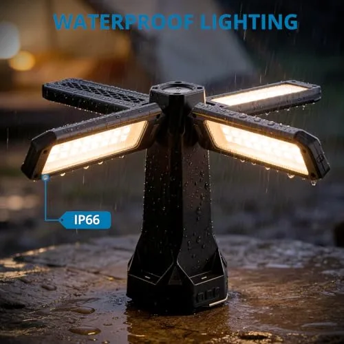 AUTOUTLET ▫️ Lâmpada de Trabalho LED Recarregável de 4000 lúmenes com tripé de 1,55 m, bateria externa de 16 000 mAh, 4 painéis ajustáveis a 270°, IP66 à prova de água para campismo, oficina, garagem e uso no exterior 5