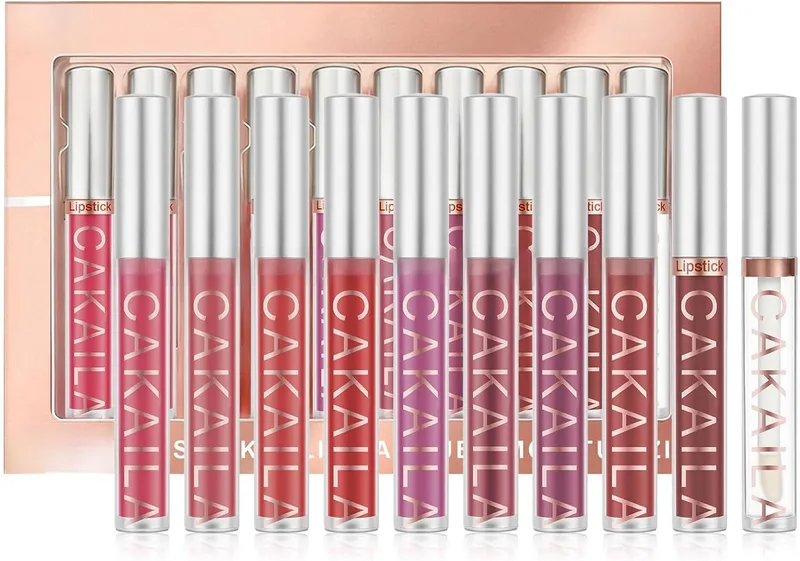 LOPHE ▫️ Matte Liquid Lipstick Set, 10Pcs Liquid Lipsticks, Permanent Lipstick and Lifter Gloss Clear, Makeup Kit Women's Lipstick Gift Valentine's Day Birthday Gift 02 Shade Red