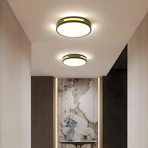 WOKNOS ▫️ Luminária de teto redonda moderna em preto e dourado, plafon LED de 30 cm, 24 W, 1400 lúmenes, adequada para sala de estar, cozinha, varanda, sala de jantar, quarto, entrada, escadaria e corredor 4