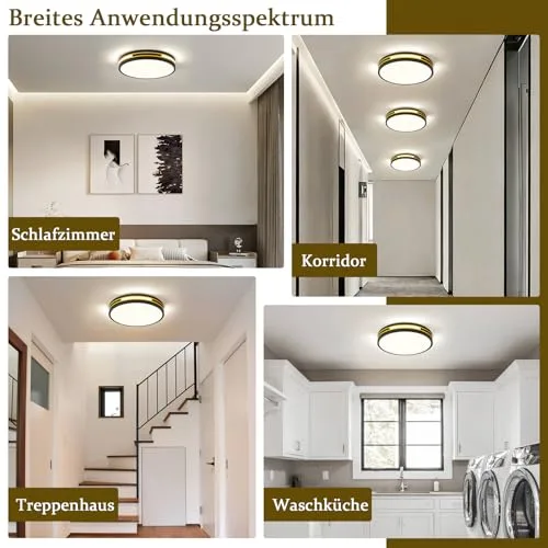 WOKNOS ▫️ Luminária de teto redonda moderna em preto e dourado, plafon LED de 30 cm, 24 W, 1400 lúmenes, adequada para sala de estar, cozinha, varanda, sala de jantar, quarto, entrada, escadaria e corredor 6