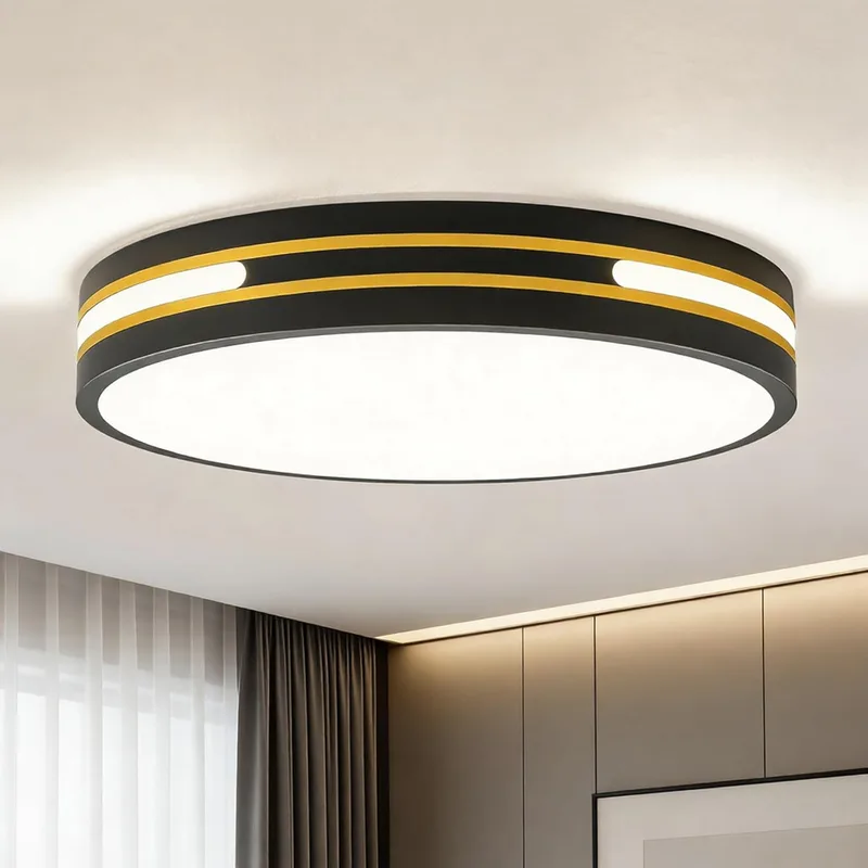 WOKNOS ▫️ Luminária de teto redonda moderna em preto e dourado, plafon LED de 30 cm, 24 W, 1400 lúmenes, adequada para sala de estar, cozinha, varanda, sala de jantar, quarto, entrada, escadaria e corredor