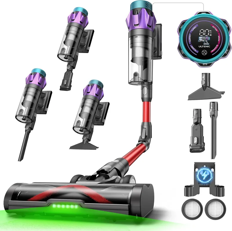 Ultenic ▫️ U18Pro Aspirador sem fio 55 kPa/80 min, sistema multiciclone, ecrã com tempo restante em minutos e limpeza sem necessidade de se agachar, escova anti-emaranhamento para pêlos de animais de estimação e tapetes