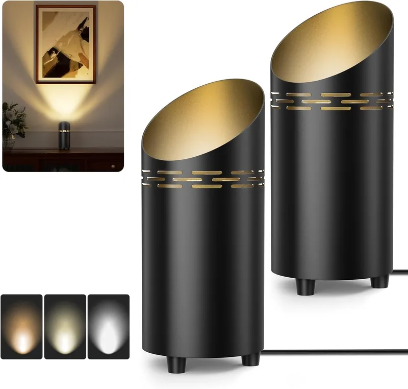 T-SUN ▫️ LED Uplight Spot, Candeeiro de pé 6W com interrutor de pé e GU10 LED Candeeiro de pé com cabo de 1,8 m, Luz branca quente/natural/fria, Projetor de interior para plantas de parede (2 peças, preto)