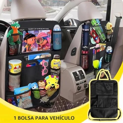 KIRZAX ▫️ Suporte para tablet para encosto de cabeça do carro, bolsa porta-tablet para carro – Acessório de viagem, para tablets infantis/tablets/telemóveis (4,7-13 polegadas), espaço de arrumação para pequenos objetos e copos 2