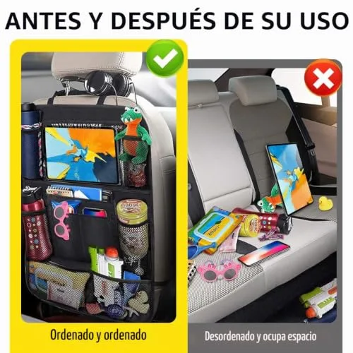 KIRZAX ▫️ Suporte para tablet para encosto de cabeça do carro, bolsa porta-tablet para carro – Acessório de viagem, para tablets infantis/tablets/telemóveis (4,7-13 polegadas), espaço de arrumação para pequenos objetos e copos 4