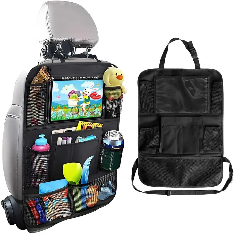 KIRZAX ▫️ Suporte para tablet para encosto de cabeça do carro, bolsa porta-tablet para carro – Acessório de viagem, para tablets infantis/tablets/telemóveis (4,7-13 polegadas), espaço de arrumação para pequenos objetos e copos