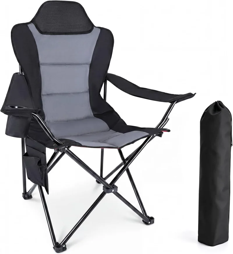 YEAUPE PRO ▫️ Cadeira de campismo dobrável cadeiras de pesca, até 150 kg, XL | Encosto alto, com porta-copos e saco de transporte, cadeira de exterior para campismo, praia e pesca