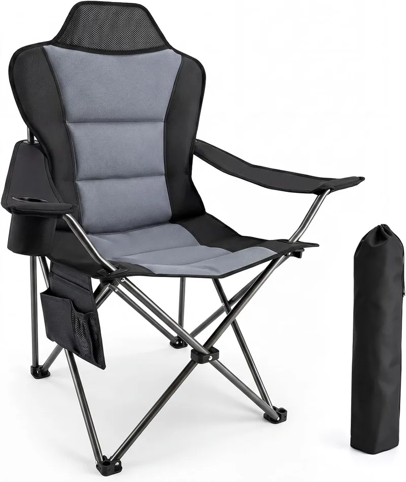 YEAUPE PRO ▫️ Cadeira de campismo dobrável e almofadada, cadeiras de pesca extra confortáveis até 150 kg, encosto alto, com porta-copos e bolsa de transporte, cadeira de exterior para campismo, praia, jardim e pesca