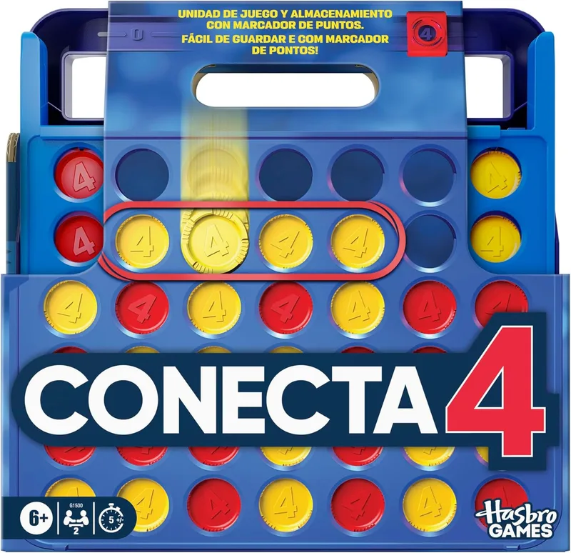 Hasbro Gaming ▫️ Jogos Oficiais da Hasbro, Jogo Connect 4, Estojo Tudo-em-Um, Painel de Avaliação, Jogos para Crianças, 6+ - Versão Espanhol-Português