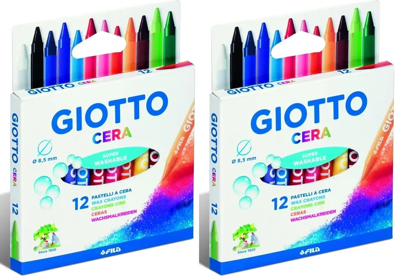 Giotto ▫️ cera 281200 - Conjunto de 12 lápis de cera redondos coloridos (Embalagem de 2)