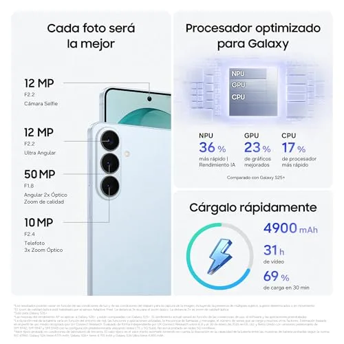 Samsung ▫️ Galaxy S26+ 512 GB, telemóvel com Galaxy AI, câmara de 50 MP, 12 GB de RAM, bateria de 4900 mAh, garantia do fabricante de 3 anos + 1 ano extra, cor branca (versão espanhola) 4