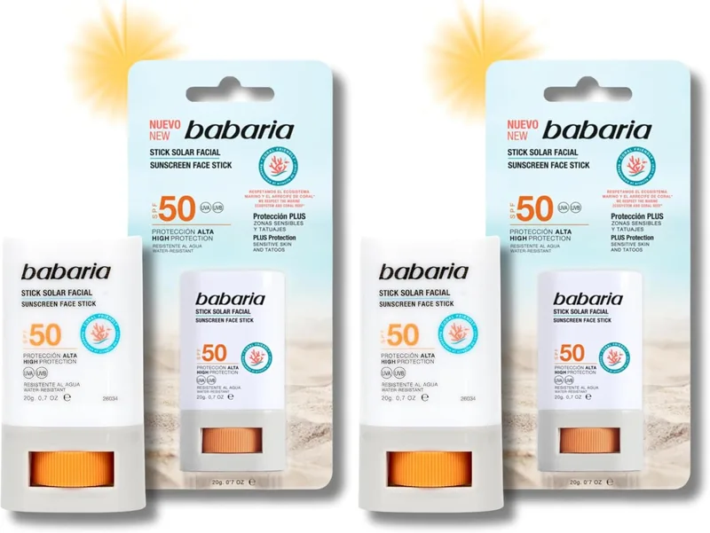 Babaria ▫️ Protetor solar Stick Face 50: Alta proteção com Aloé e Manteiga de Karité, amigo dos corais e biodegradável, resistente à água e ao suor, vegan, protetor solar para crianças, 20g,