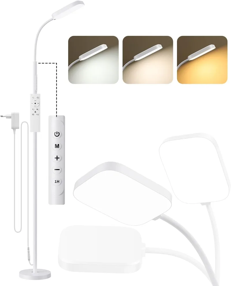YICAIZI ▫️ Candeeiro de pé LED regulável 1850 LM 18 W, candeeiro de pé para sala de estar com comando à distância, luz ajustável de 3000 a 6500 K, candeeiro de leitura moderno para quarto, escritório e sala de estar