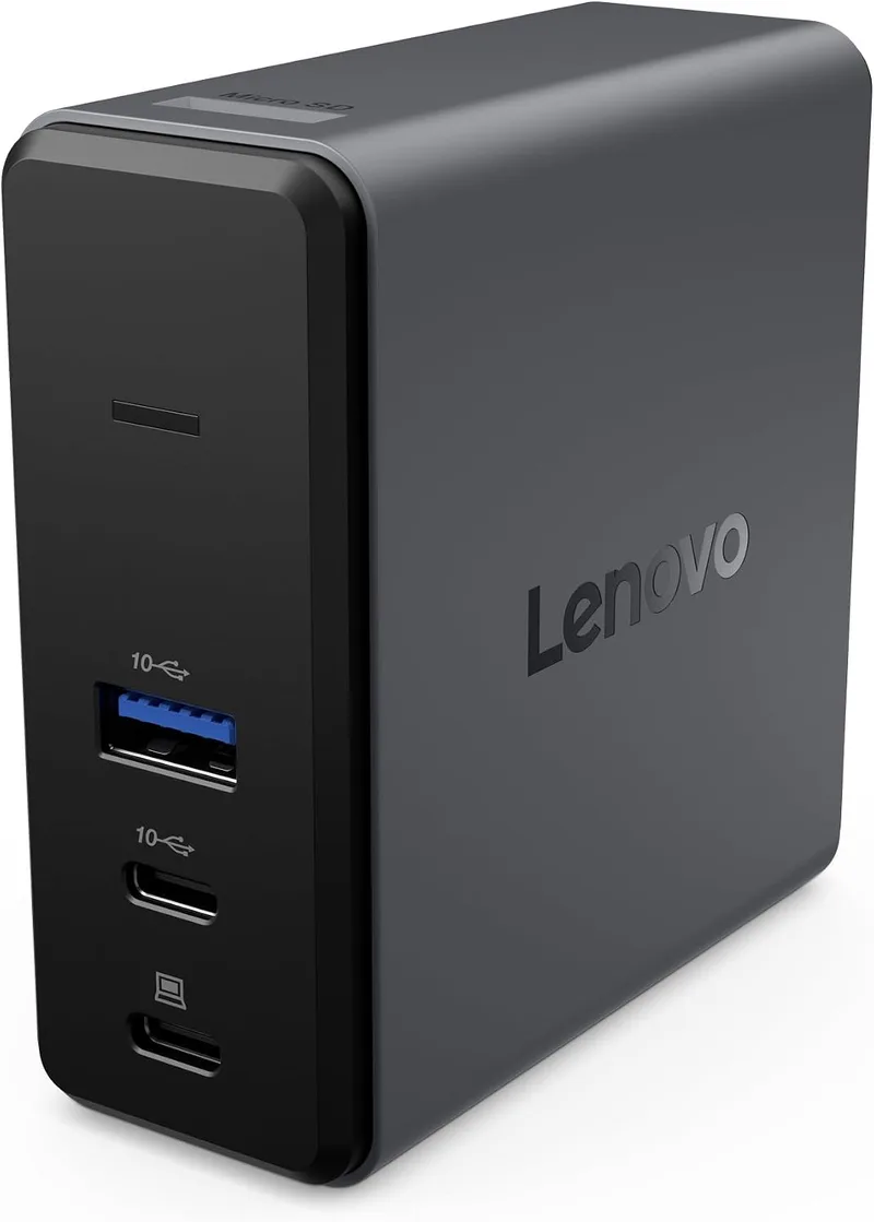 Lenovo ▫️ Dock GAN (1 x HDMI 2.1, 1 x Leitor de cartões TF, Módulo GAN integrado de 65 W, 1 x USB-A, 1 x USB-C, 1 x Carregamento USB-C para NB) - Cor: cinzento
