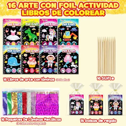 FUNNYB&G ▫️ Conjunto de 16 peças 2 em 1: Kit de Arte com Folha Metálica + Livros para Colorir 2