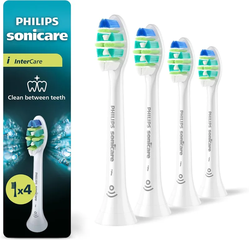 PHILIPS ▫️ Sonicare InterCare - Cabeças de substituição originais para escova de dentes elétrica, brancas, embalagem de 4, HX9004/87