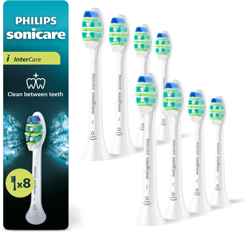 Philips ▫️ Sonicare InterCare - Cabeças de substituição originais para escovas de dentes eléctricas brancas, embalagem com 8 unidades, HX9008/87