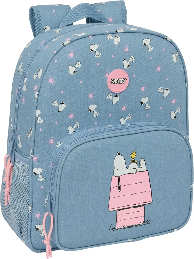 Safta ▫️ SNOOPY - Mochila escolar para menino, mochila infantil, adaptável a carrinho, ideal para crianças em idade escolar, confortável e versátil, qualidade e resistência, 32 x 12 x 38 cm