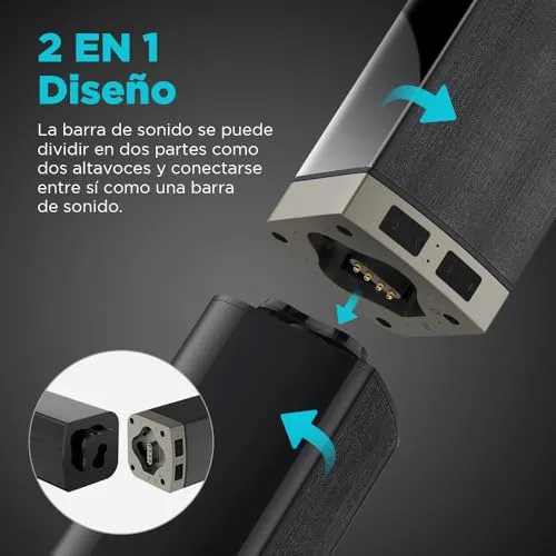 HoYLluDLL ▫️ 2.0 Barra de som para TV, barra de som separável 2 em 1 de 32 polegadas para aparelhos de TV, com 3 modos de equalização e 3 efeitos de som envolvente, ARC/Ótico/AUX, 1 unidade 3