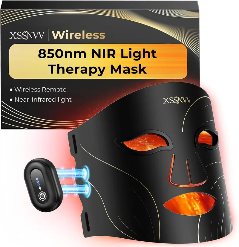 XSSNVV ▫️ Máscara facial LED sem fios recarregável em silicone flexível NVV03 | Máscara LED com 4 modos de luz, infravermelho próximo de 850 nm, 272 LEDs, inclui protetores oculares para cuidados faciais