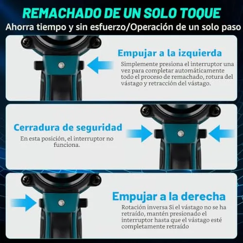 Naxup ▫️ Rebitadeira a bateria, 20 000 N. Rebitadeira elétrica sem escovas, rebitadeira automática sem fios com 2 baterias de 1,5 Ah, para rebites de 2,4 a 4,8 mm, curso de 18 mm 6