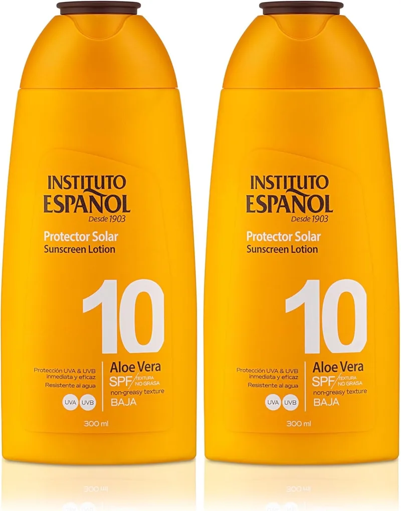 Instituto Español ▫️ Protetor solar Aloé Vera Spf10 Loção 300ml (Embalagem de 2)