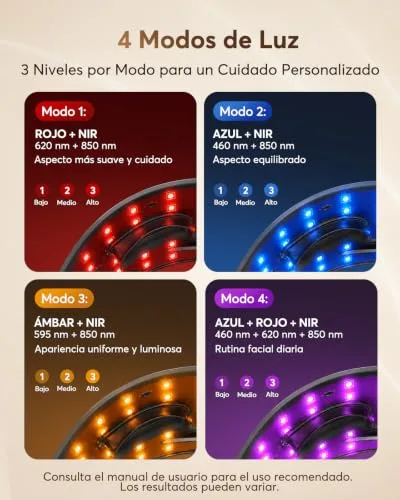 XSSNVV ▫️ Máscara facial LED com 4 modos, 224 LEDs, cuidados em casa - Tudo 3