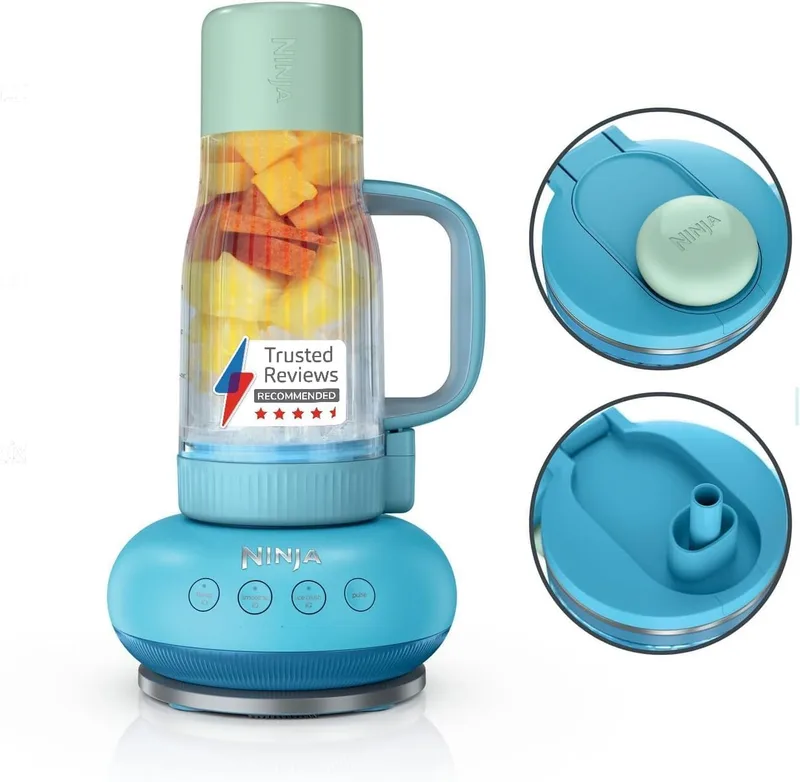 Ninja ▫️ BlendBoss - Liquidificador pessoal com copo portátil, copo de viagem removível, 3 modos predefinidos automaticamente, framboesa azul DB351UKBL