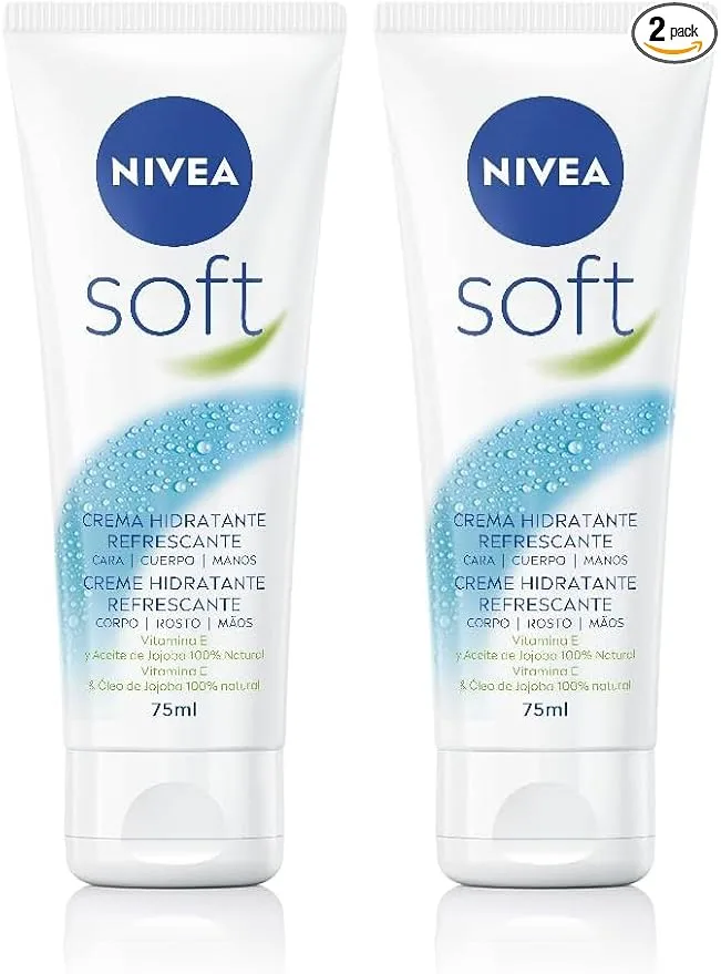 NIVEA ▫️ Soft (1 x 75 ml), creme multiusos com óleo de jojoba e vitamina E, creme hidratante intensivo para o cuidado da pele do rosto, corpo e mãos, sem parabenos (Embalagem de 2)