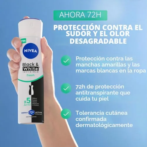 NIVEA ▫️ Desodorizante em spray refrescante em preto e branco, 150 ml (Embalagem de 4) 3