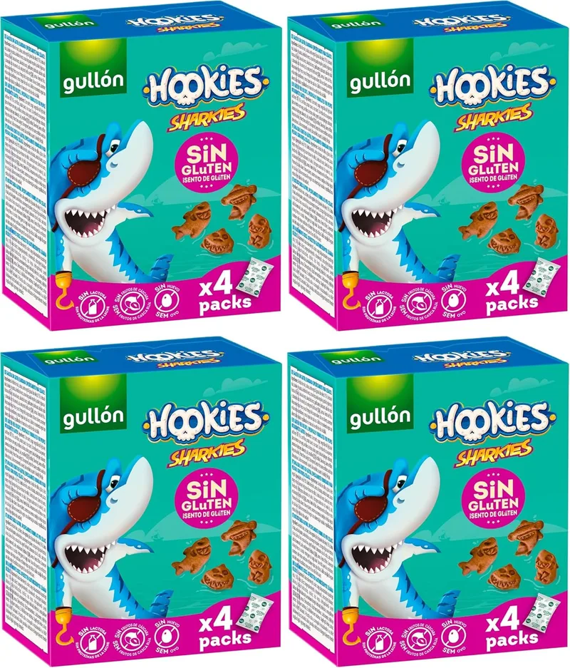 Gullón ▫️ Bolachas sem glúten Hookies Mini Sharkies 160 g (4 x 40 g) (Embalagem de 4)