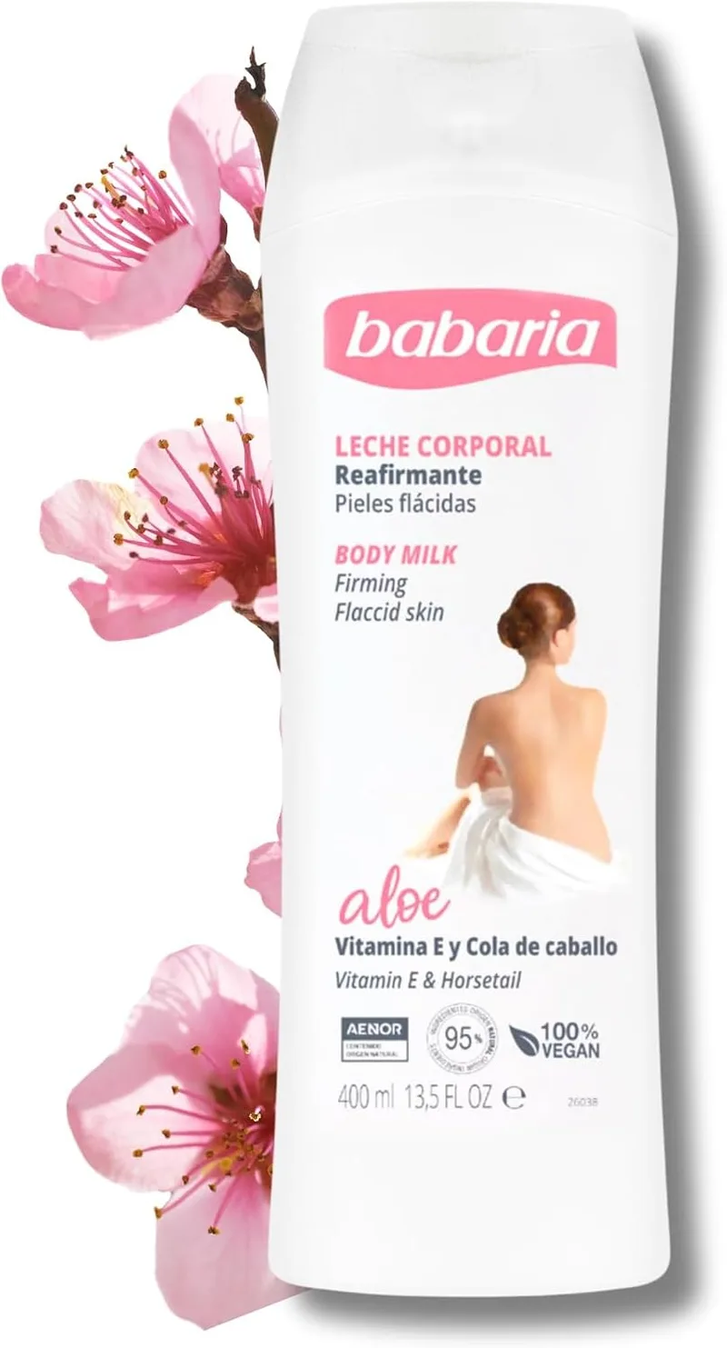 Babaria ▫️ Creme Reafirmante Corporal | Creme Hidratante Corporal e Reafirmante | Leite Corporal para Peles Sensíveis | Aloé Vera e Vitamina E | Absorção Rápida - 400 ml (Embalagem de 5)