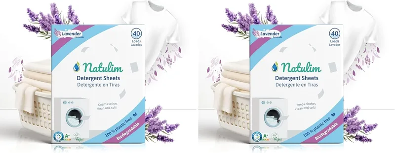 Natulim ▫️ Tiras de Detergente para Máquina de Lavar Roupa (40 Lavagens) - Inclui Amaciador, Ecológico, Hipoalergénico, Fabricado em Espanha - Roupa limpa e macia sem sujar o Planeta (Fragrância de Alfazema) (Embalagem de 2)
