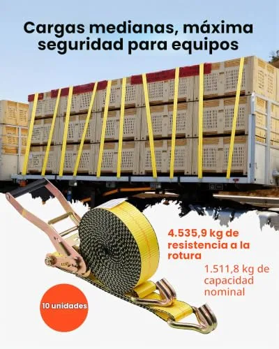 VEVOR ▫️ Cintas de catraca, 50,8 mm x 9,1 m, com gancho duplo em J, resistência à ruptura de 4536 kg, para mudanças, reboques, motociclos, caiaques, tejadilho de automóveis, Embalagem de 10 unidades 2
