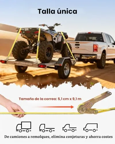 VEVOR ▫️ Cintas de catraca, 50,8 mm x 9,1 m, com gancho duplo em J, resistência à ruptura de 4536 kg, para mudanças, reboques, motociclos, caiaques, tejadilho de automóveis, Embalagem de 10 unidades 3
