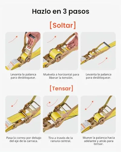VEVOR ▫️ Cintas de catraca, 50,8 mm x 9,1 m, com gancho duplo em J, resistência à ruptura de 4536 kg, para mudanças, reboques, motociclos, caiaques, tejadilho de automóveis, Embalagem de 10 unidades 6