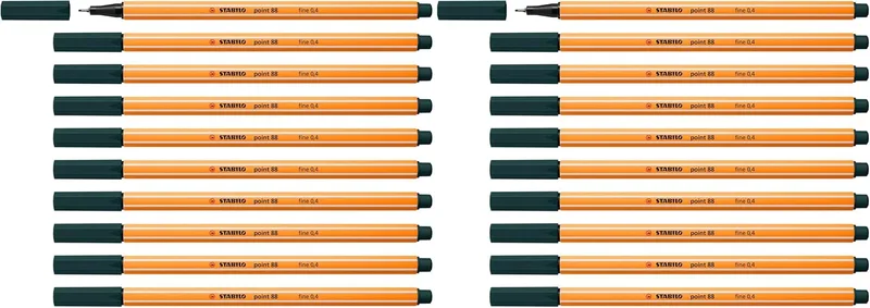 STABILO ▫️ Caneta de ponta fina ponto 88 - caixa com 10 unidades verde azeitona (embalagem de 2)