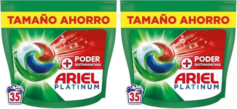 Ariel ▫️ PODs Platinum, Detergente Líquido em Cápsulas + Cápsulas com Poder Desmanchante, 35 Lavagens (Embalagem de 2)