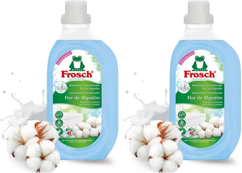 Frosch ▫️ Amaciador Líquido Concentrado Flor de Algodão Ecológico para Máquina de Lavar Roupa, Adequado para Roupa Branca e de Cor, Hipoalergénico e Amigo do Ambiente - 900 ml (Embalagem de 2)