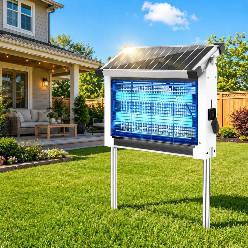 Dnenellr ▫️ Lâmpada Solar Antimosquitos para Exterior, Mata-moscas IPX5 (Branca) | Painel Solar Ajustável, 4500 V, à prova de água, bateria de 4000 mAh, sensor crepuscular, carregamento USB-C e cabo de extensão de 3 m