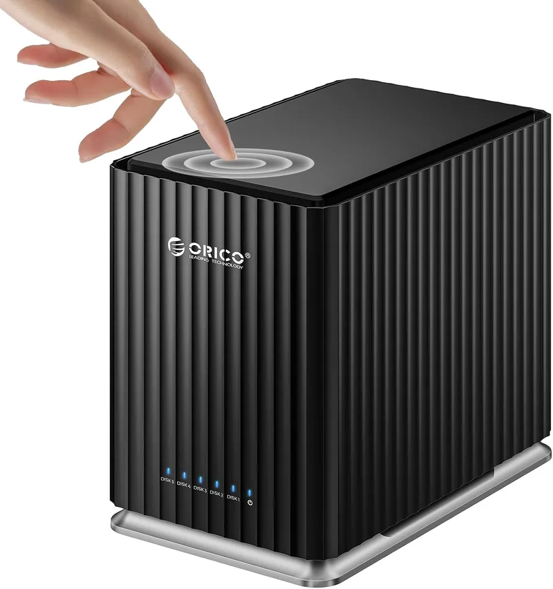 ORICO ▫️ Caixa de disco rígido externo para 5 discos rígidos, USB 3.1 Tipo C sem ferramentas, caixa Das com adaptador 12V/10A, máx. 110TB para dados domésticos - 9758C3