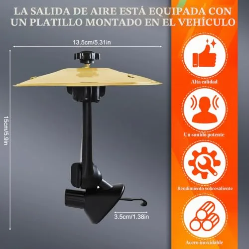 Yeria ▫️ Pratos de bateria para carro – Prato de bateria «crash» para decoração da saída de ar – Acessório divertido em forma de mini-tambor para carro – Presente para músicos, homens e crianças (dourado) 2