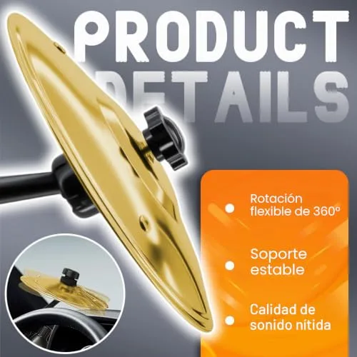 Yeria ▫️ Pratos de bateria para carro – Prato de bateria «crash» para decoração da saída de ar – Acessório divertido em forma de mini-tambor para carro – Presente para músicos, homens e crianças (dourado) 3