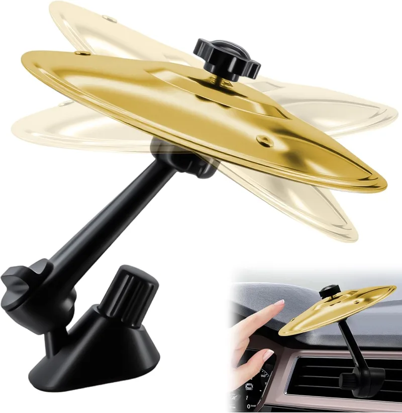 Yeria ▫️ Pratos de bateria para carro – Prato de bateria «crash» para decoração da saída de ar – Acessório divertido em forma de mini-tambor para carro – Presente para músicos, homens e crianças (dourado)