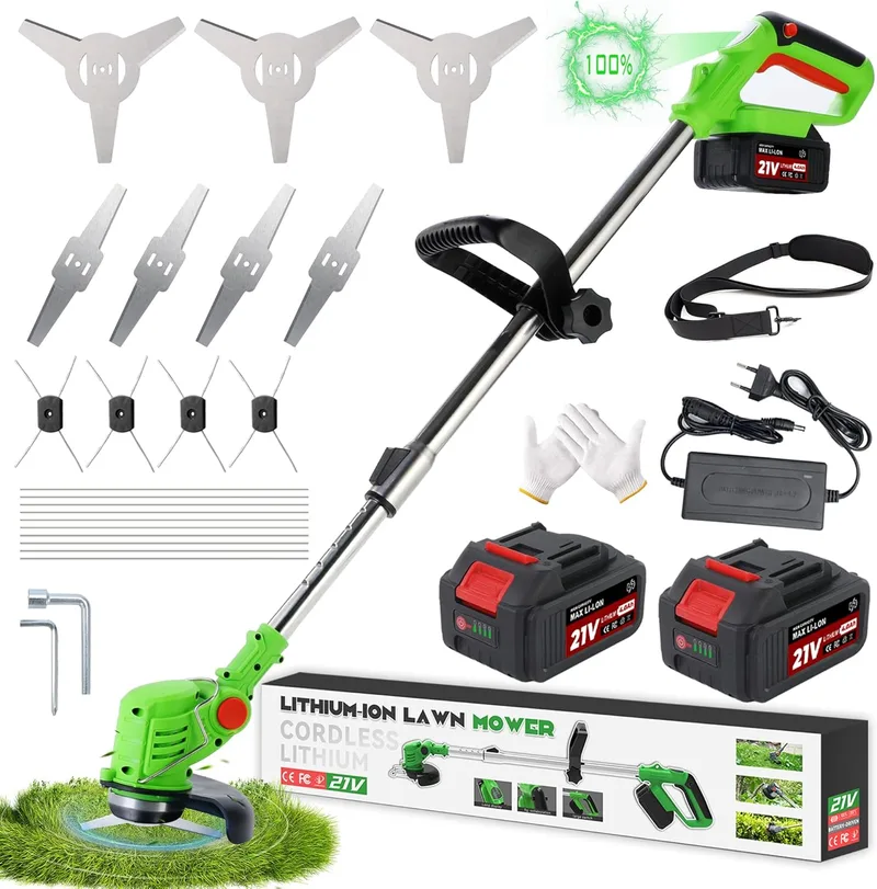 Fiutazge ▫️ Desbastador a Bateria 3 em 1, Desbastador Elétrico com Disco de Desbaste, Cortador de Relva Elétrico Telescópico Ajustável, Leve (1,5 kg) com 2 Baterias de 2,0 Ah para Relvados e Jardim