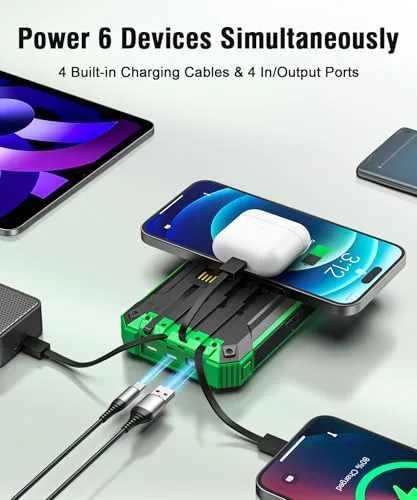 Genmifly ▫️ Power Bank Solar de 26 800 mAh com 4 cabos, carregamento sem fios USB-C de 15 W e carregamento rápido 3