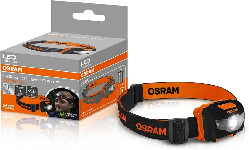 OSRAM ▫️ Lanterna de cabeça HEAD TORCH 87 ESSENTIAL, 87 lm, 4 modos, fita elástica para a cabeça