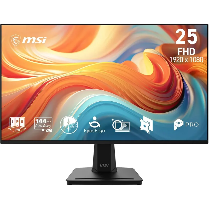 MSI ▫️ Pro MP251A E14L 24,5" FHD 1920 x 1080, Monitor de computador IPS, 144 Hz, 1 ms, Adaptive-Sync, proteção ocular, HDMI 1.4b, sem moldura, inclinação ajustável, montagem VESA, preto