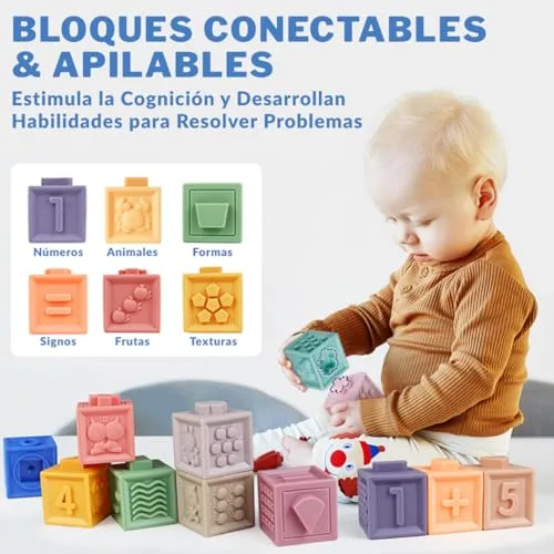 365 TIENDA ▫️ Brinquedo Montessori para 1 ano – Conjunto de 22 peças sensoriais em silicone macio para empilhar e encaixar – Educativo e seguro – Presente ideal para bebés Montessori dos 6 aos 12 meses 2
